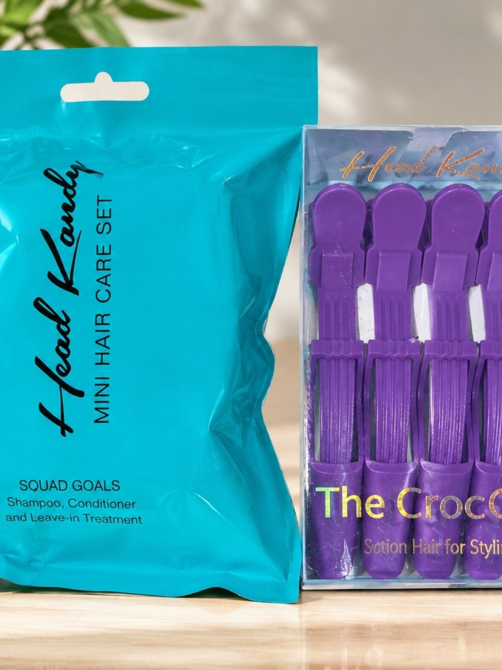 Head Kandy Purple Hair Sectioning Clips with Mini Hair Care Set